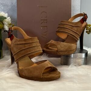 J. Crew Nicola Platform Suede Slingback Heels Toffee Sz 5.5 with box